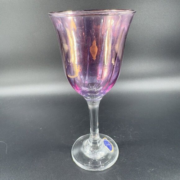 Italian Amethyst Iridescent Glass Goblet Drinking Glasses Cups Made Italy Set 2 - Picture 14 of 14